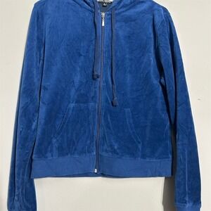 Fashion Nova‎ Women's Blue Velour Hoodie Jacket Size M Casual Long Sleeve